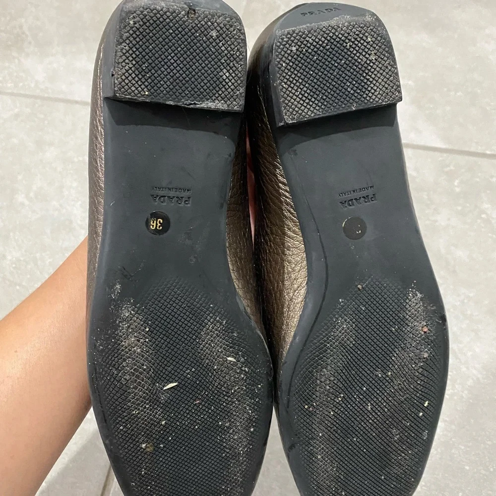 Prada Women's Bronze Leather Loafers - Picture 10 of 13